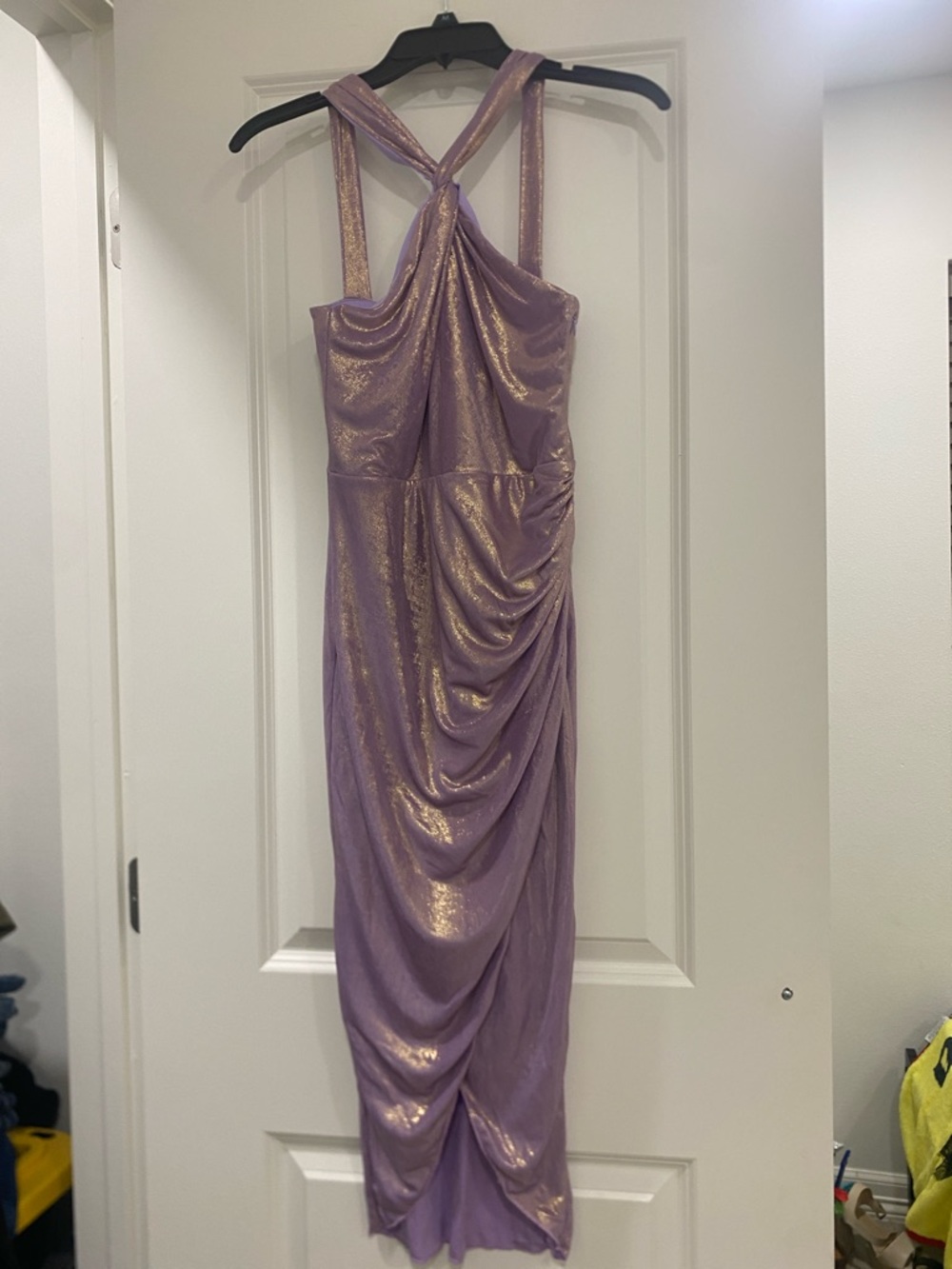 Iridescent Lavender One-Shoulder Evening Dress